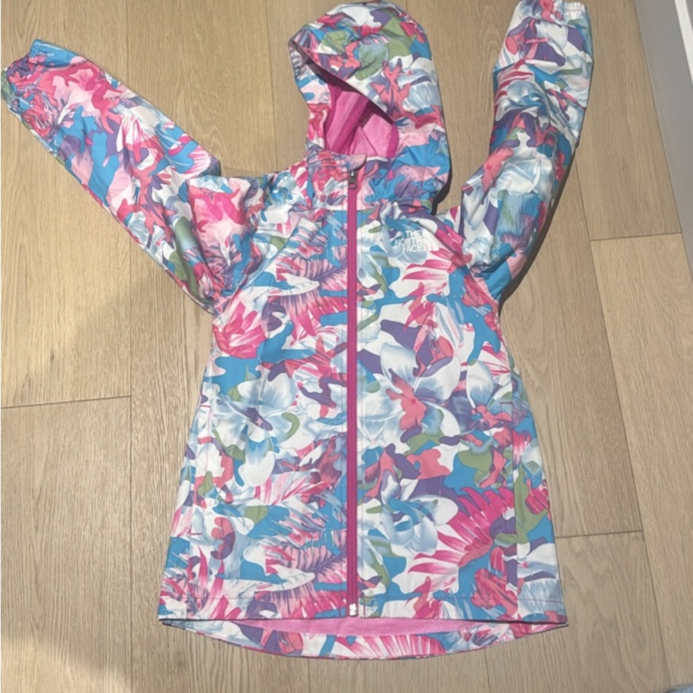 The North Face Girls' Pink Mesh-Lined Hooded Jacket with Floral Accents